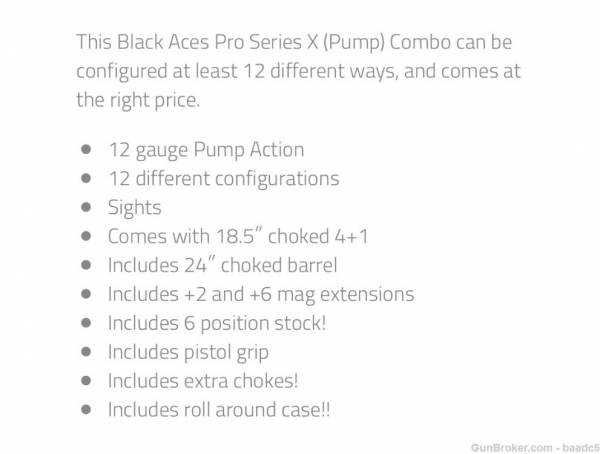 Black Aces Tactical Pro Series X Package 12 Gauge Pump 18.5" & 24"